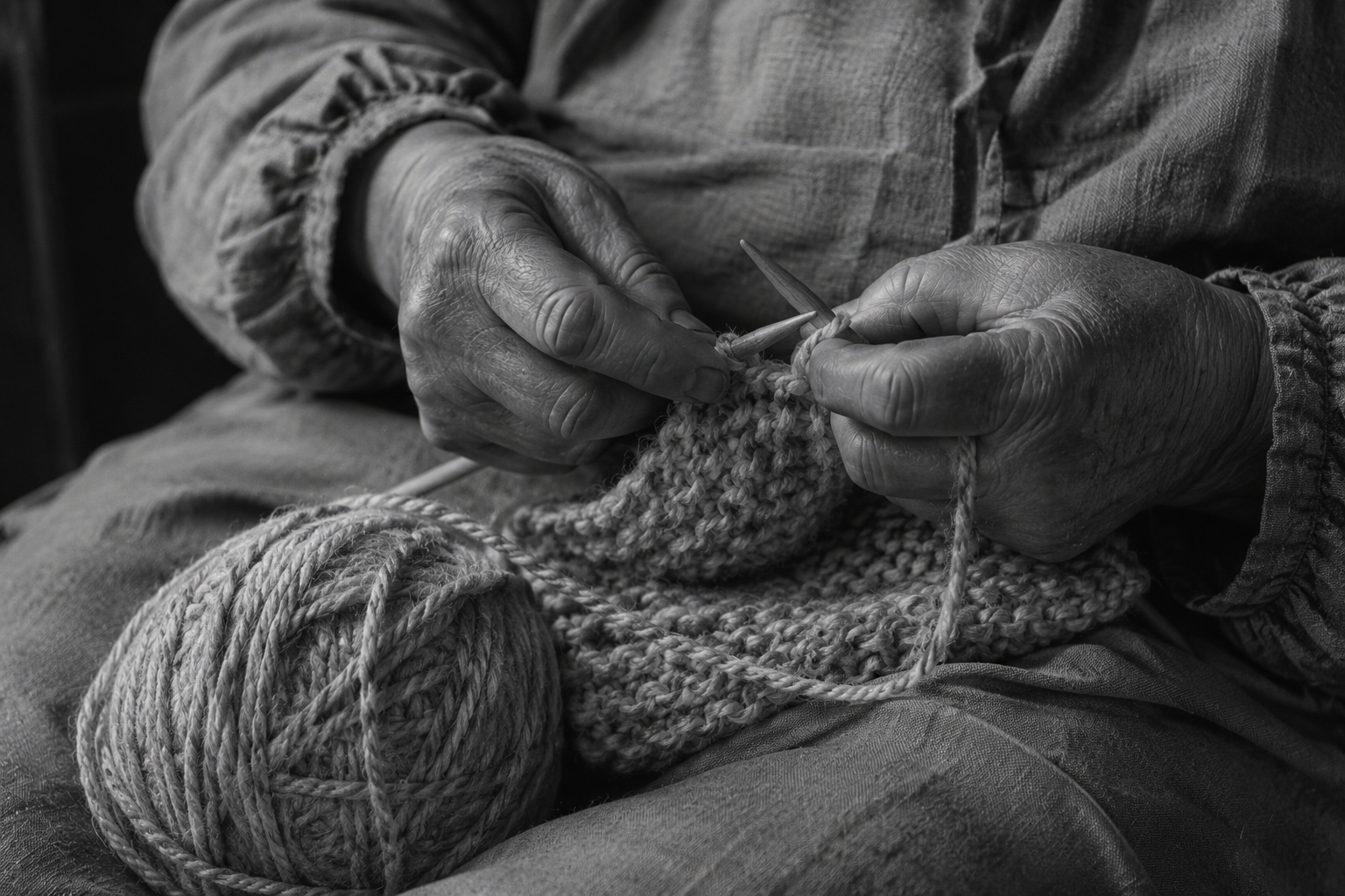 Mains tricotant un ouvrage en laine, atelier breton